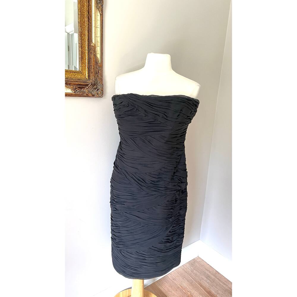 Carmen Marc Valvo 100% Silk Strapless Black Knee Length Inner Corset Dress  12